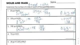 Mole mass conversions worksheet answers