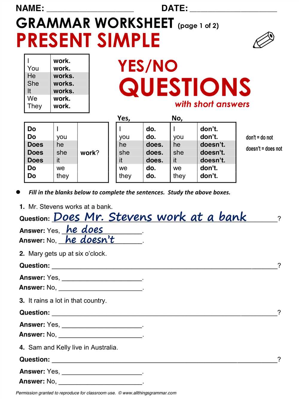 5. Use the worksheets for formative assessment