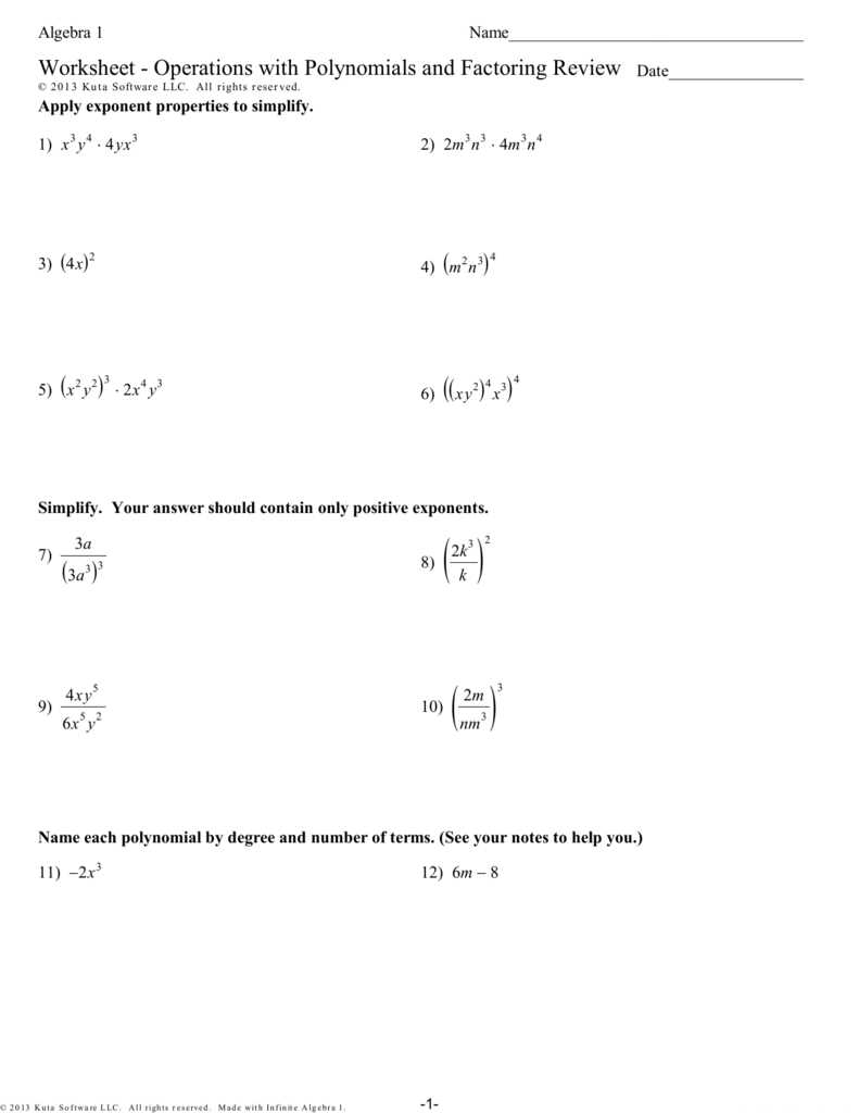 Factoring polynomials worksheet with answers algebra 2 pdf