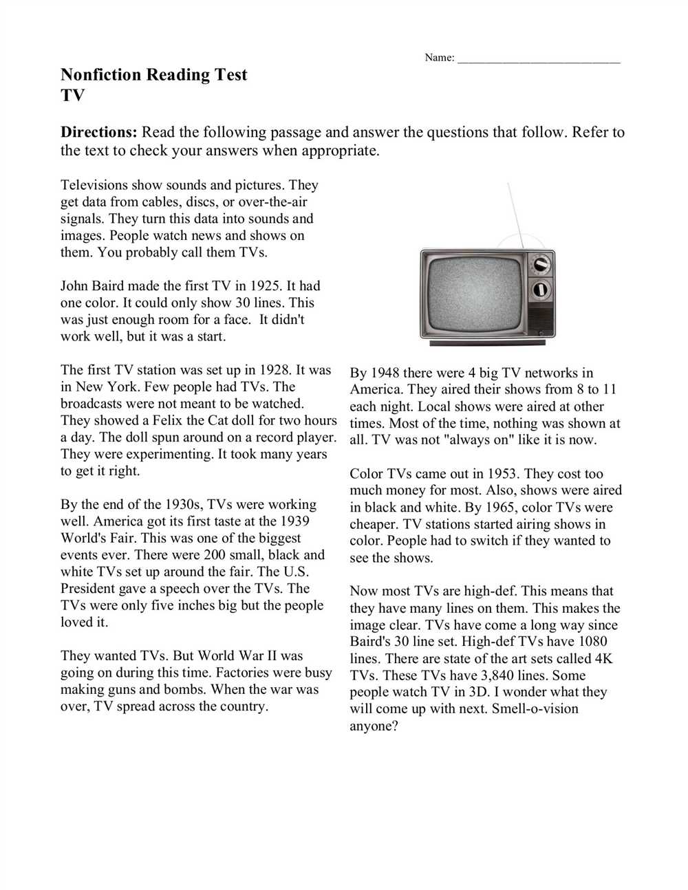 Nonfiction reading test hyperinflation answer key