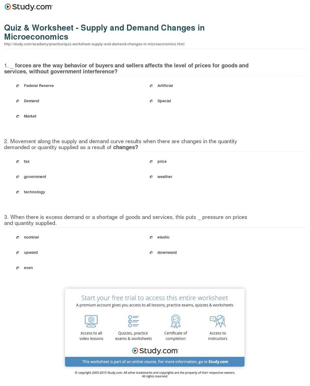 Changes in demand worksheet answers