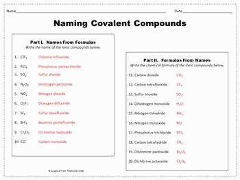 Covalent Bonds Worksheet Answer Key