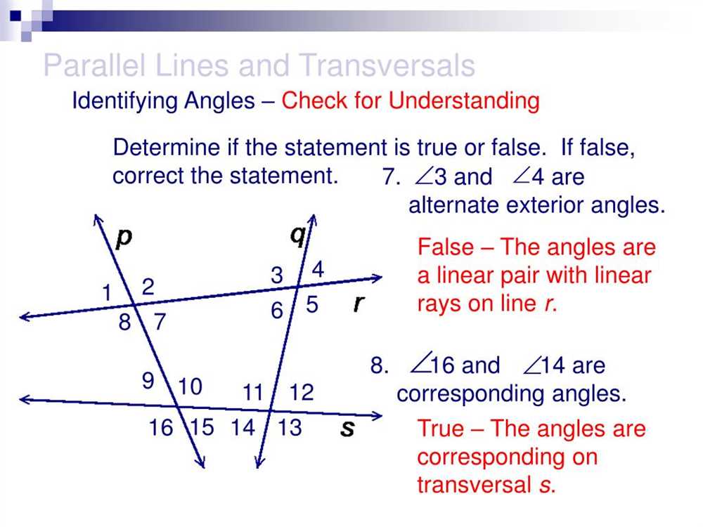 Exploring the City: Answer Key to Parallel Lines and Transversals ...