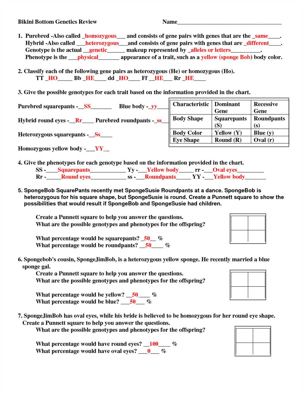 Monster genetics project answer key