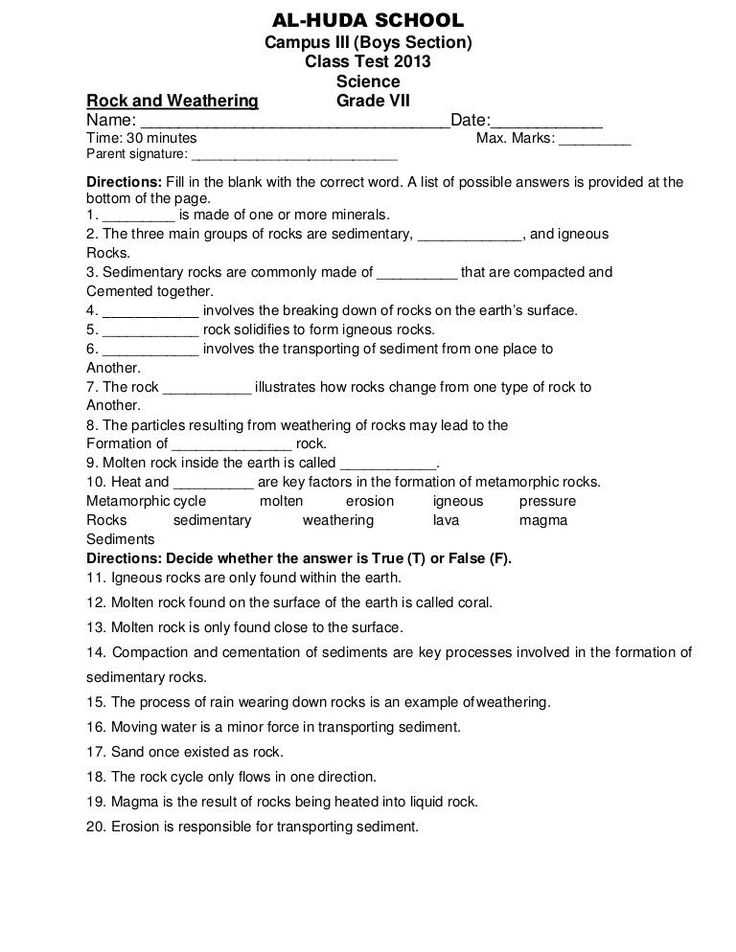 Rocks and the rock cycle lesson 1 answer key