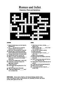 Significance and Impact of Romeo and Juliet Act 1 Crossword Puzzle Answer Key