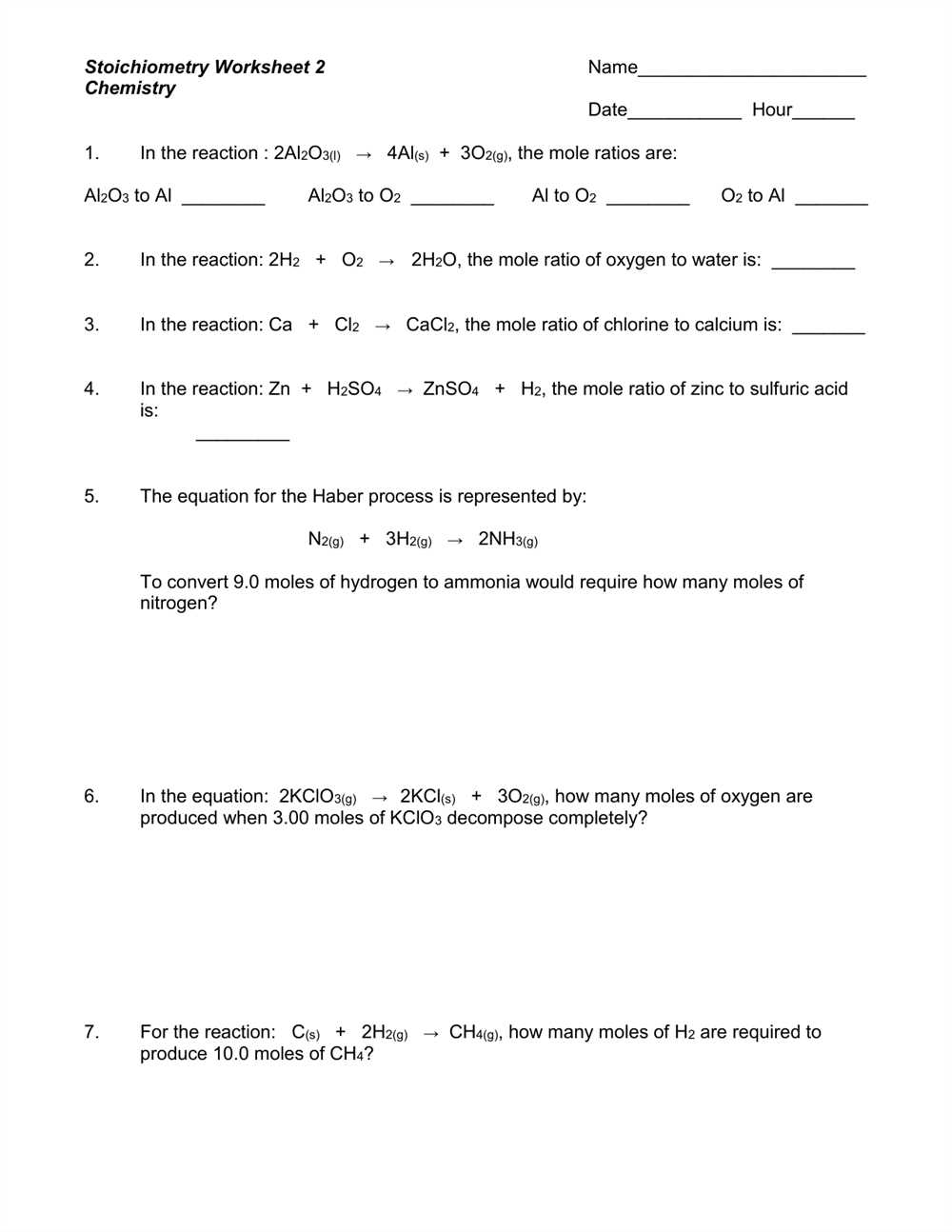 Stoichiometry mole to mass problems worksheet answers