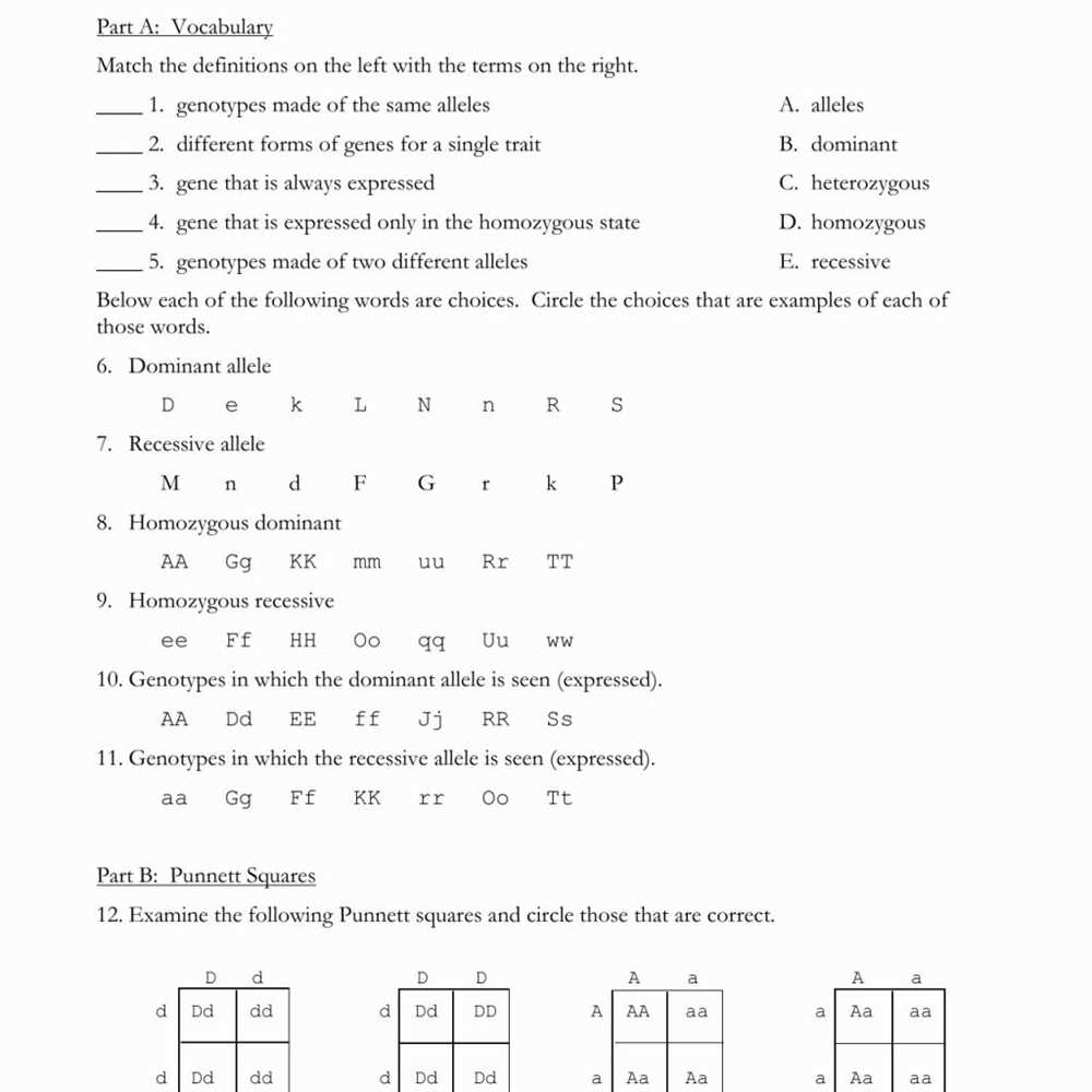 Test cross worksheet