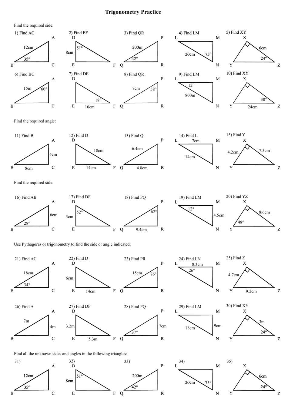 Trigonometry practice coloring activity answers