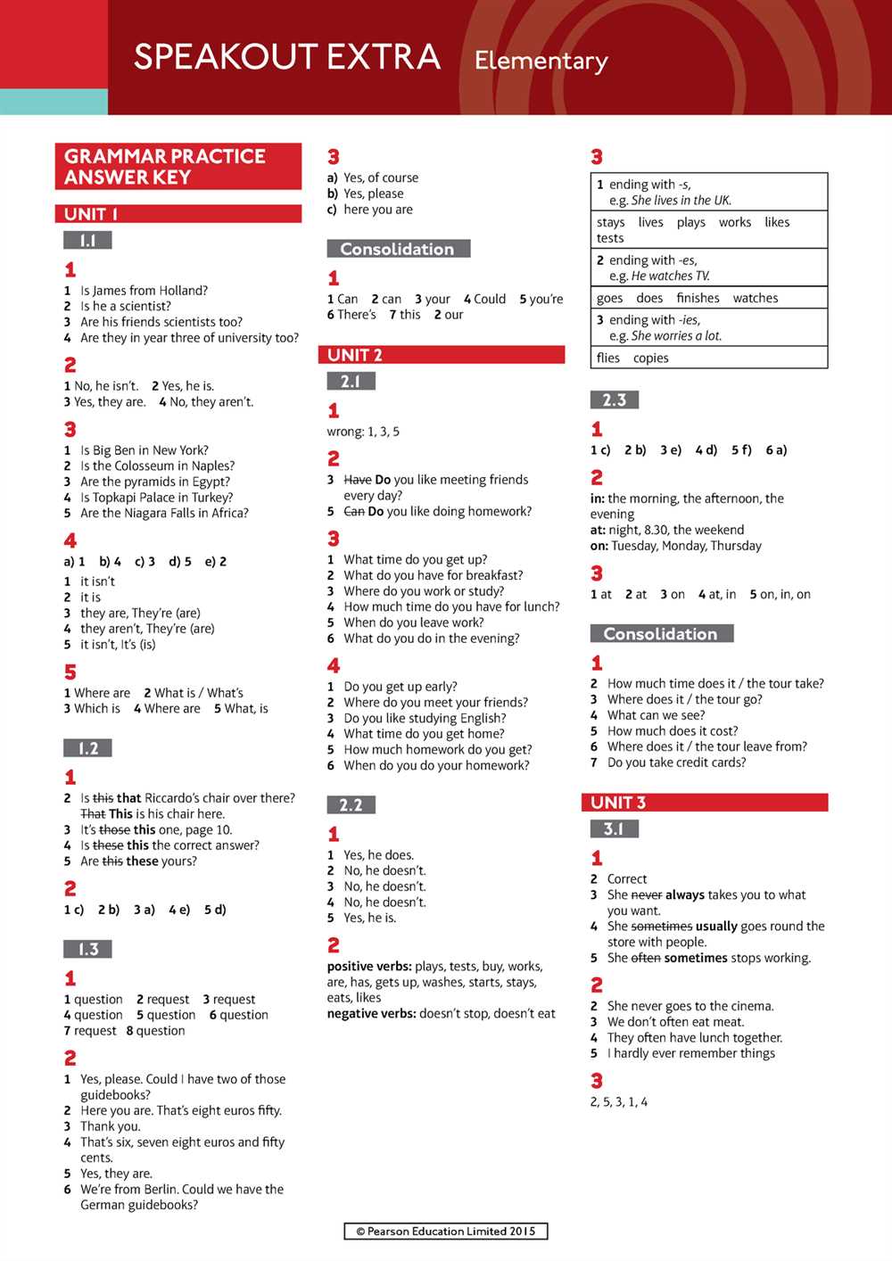 Grammar practice and assess answer key