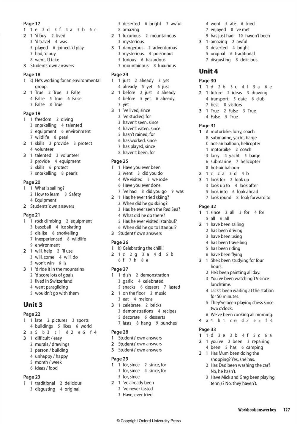 Answer Key for Exercise 4