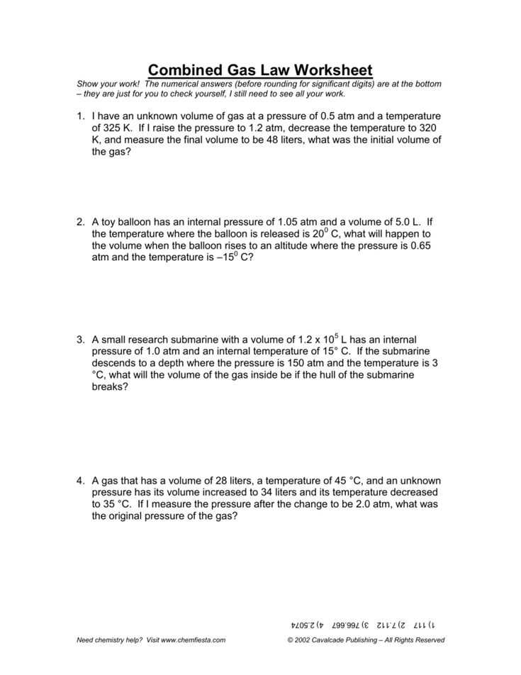 Chemistry gas laws worksheet answer key