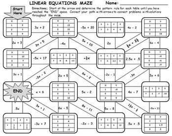 Systems of equations maze answer key