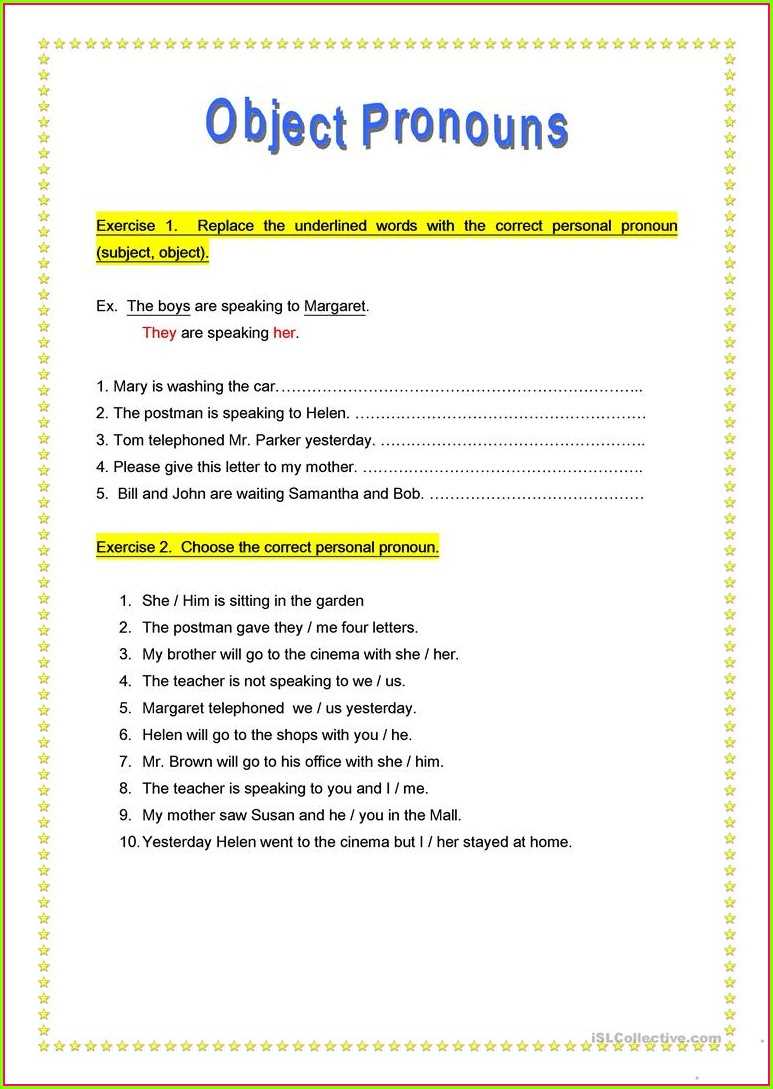 Worksheet 2 direct object pronouns answer key